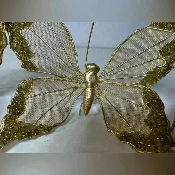 Set of 4 Gold Butterflies -Made With Metal And Mesh 4.5” - Picture 5 of 7